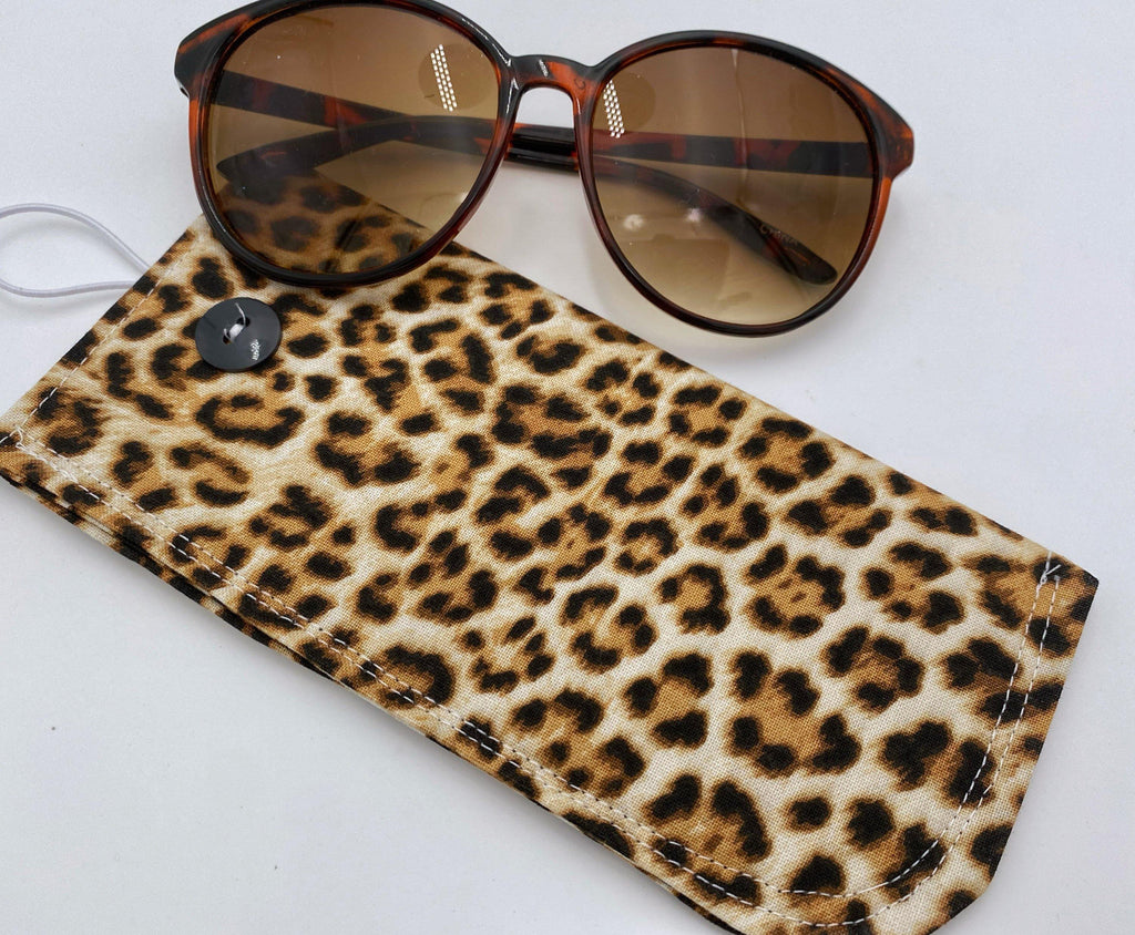 Fabric Eyeglass Case, Sunglass Sleeve, Soft Eyeglass Pouch, Eye Glasses Cover, Reading Glasses Holder, Glasses Case  - Leopard