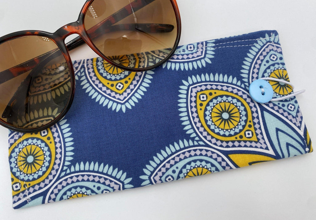Soft Eyeglass Pouch, Fabric Glasses Sleeve, Sunglasses Case, Eye Glasses Pouch, Reading Glasses Holder, Glasses Case - Blue Yellow