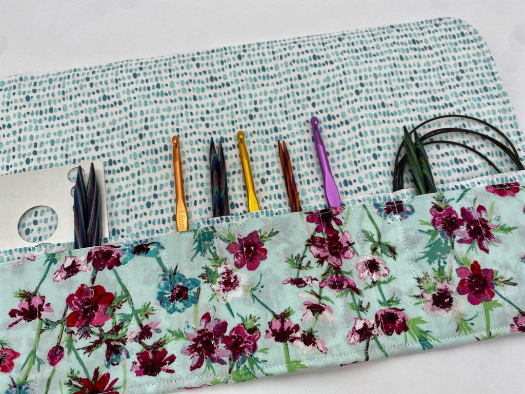 Interchangeable Knitting Needle Case, Knitting Notions Storage, Crochet Hook Roll, Knitting Needle Organizer - Aquarelle Morning