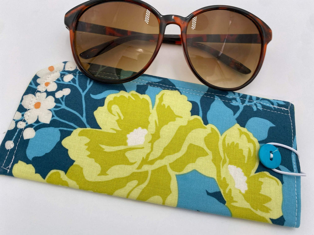 Soft Eyeglass Pouch, Fabric Glasses Sleeve, Sunglasses Case, Eye Glasses Pouch, Reading Glasses Holder, Glasses Case - Blue Floral