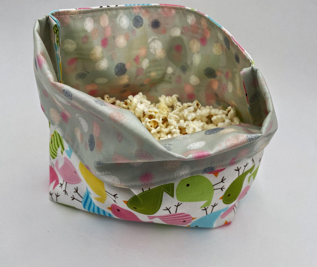 Reusable Popcorn Bag, Reusable Microwave Popcorn, Microwave Popcorn Cozy, Eco-Friendly Snack Holder - Birds Spring