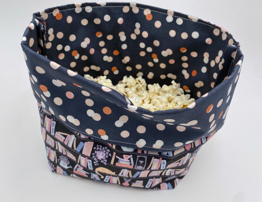 Reusable Popcorn Bag, Reusable Microwave Popcorn, Microwave Popcorn Cozy, Eco-Friendly Snack Holder - Book Lover Library