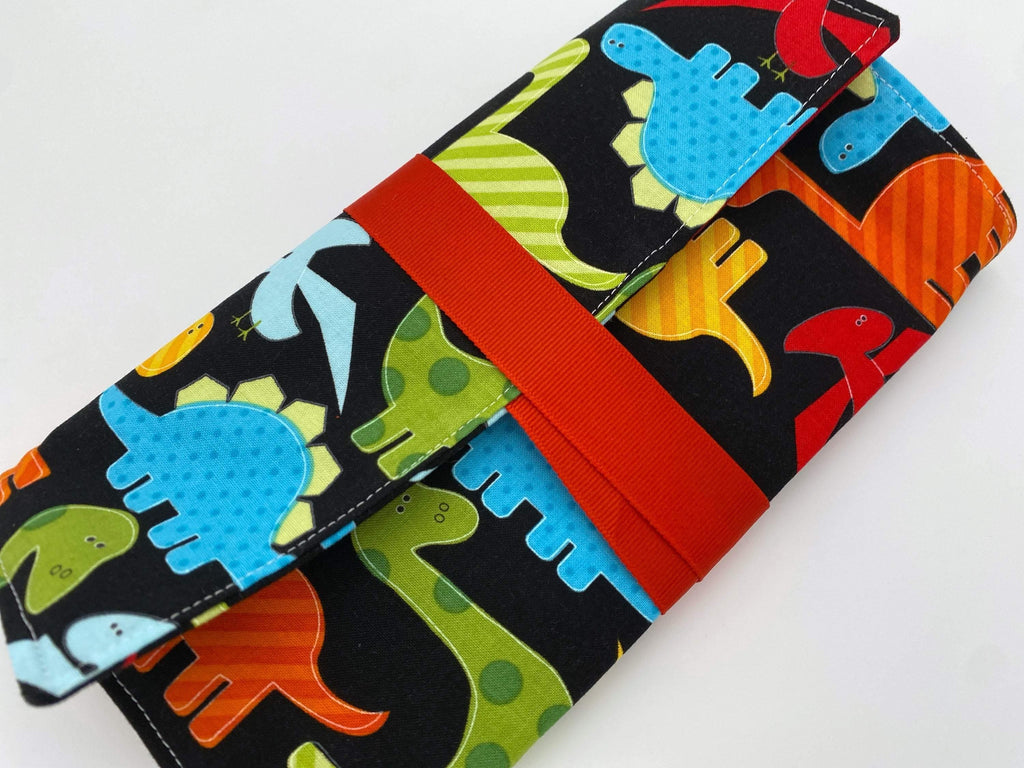 Activity Wallet, Travel Crayon Roll, Chalkboard Mat, Crayon Case, Gift for Kids, Pencil Case, Creative Toy, Stickers - Dinosaurs