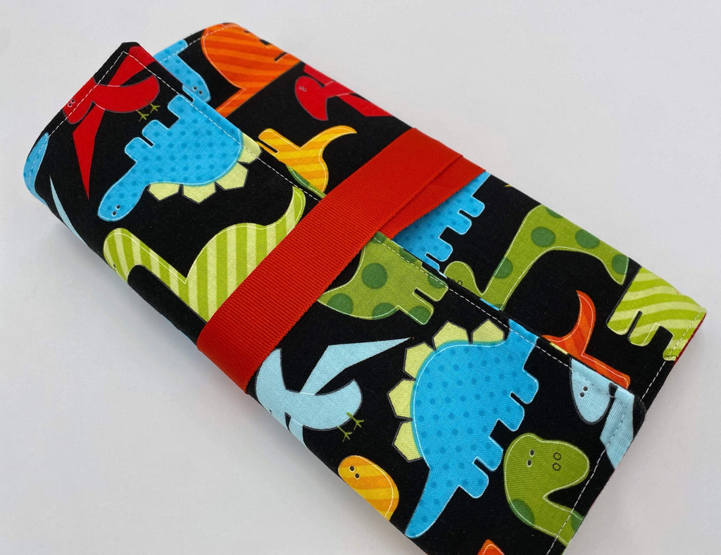 Activity Wallet, Travel Crayon Roll, Chalkboard Mat, Crayon Case, Gift for Kids, Pencil Case, Creative Toy, Stickers - Dinosaurs