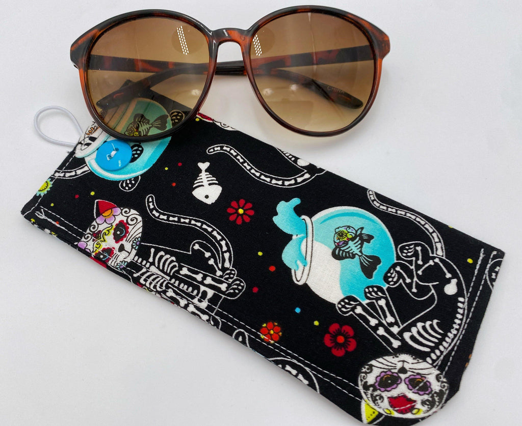 Fabric Eyeglass Case, Soft Sunglass Case, Eye Glasses Sleeve, Eyeglass Pouch -  Sugar Skulls Kitty