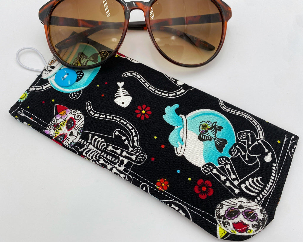 Fabric Eyeglass Case, Soft Sunglass Case, Eye Glasses Sleeve, Eyeglass Pouch -  Sugar Skulls Kitty
