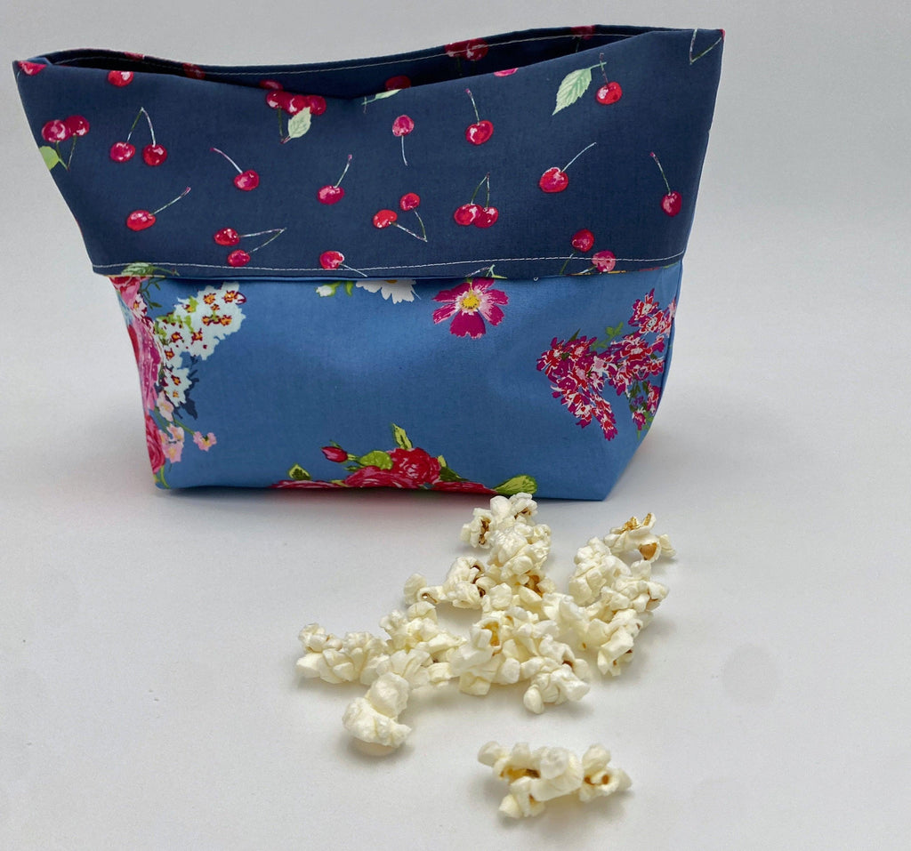 Reusable Popcorn Bag, Reusable Microwave Popcorn, Microwave Popcorn Cozy, Eco-Friendly Snack Holder - Blossoms in Marine