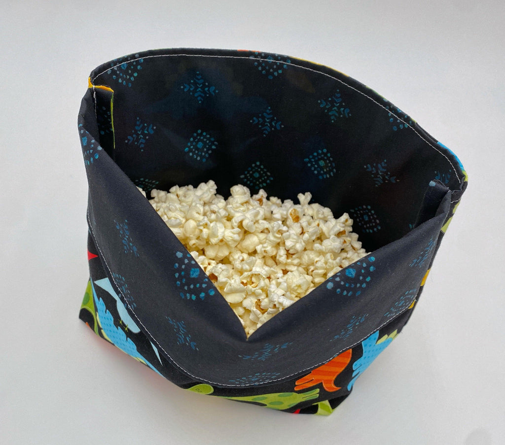 Reusable Popcorn Bag, Reusable Microwave Popcorn, Microwave Popcorn Cozy, Eco-Friendly Snack Holder - Dinosaurs