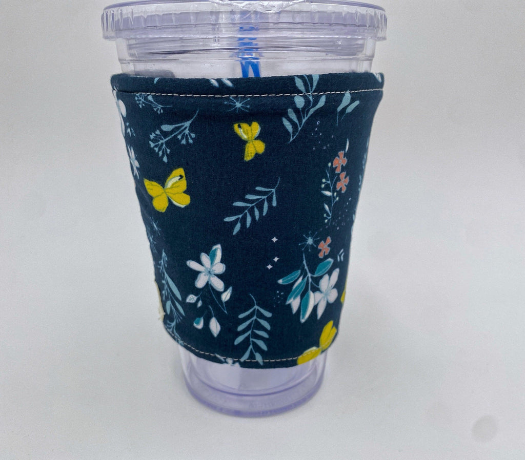 Reversible Coffee Cozy, Insulated Coffee Sleeve, Coffee Cuff, Iced Coffee Sleeve, Hot Tea Sleeve, Cold Drink Cup Cuff - Magic Gust Blue