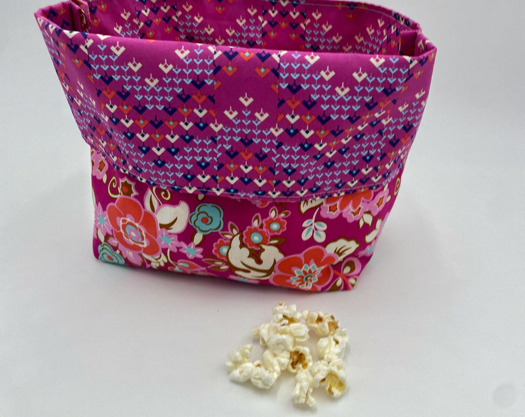 Reusable Popcorn Bag, Reusable Microwave Popcorn, Microwave Popcorn Cozy, Eco-Friendly Snack Holder - Floral Magenta