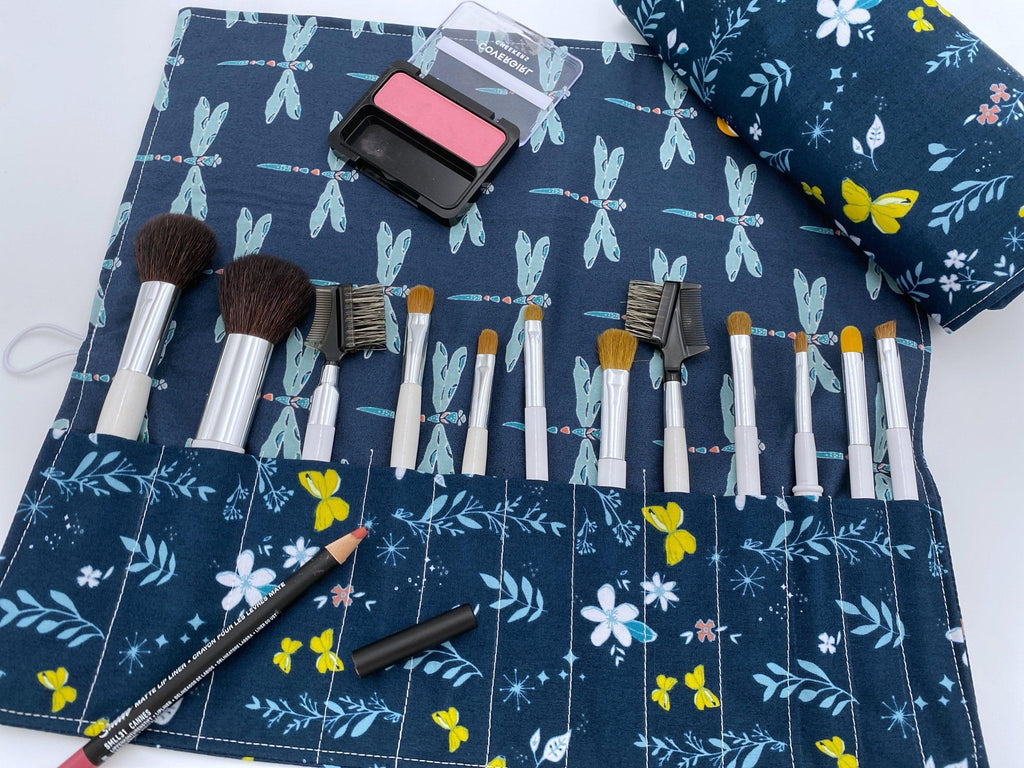 Makeup Brush Roll, Paint Brush Holder, Travel Makeup Brush Case, Travel Make Up Brush Bag, Cosmetic Brush Roll Up - Magical Gust Blue
