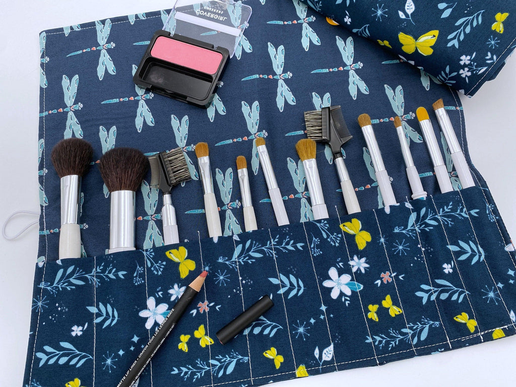 Makeup Brush Roll, Paint Brush Holder, Travel Makeup Brush Case, Travel Make Up Brush Bag, Cosmetic Brush Roll Up - Magical Gust Blue