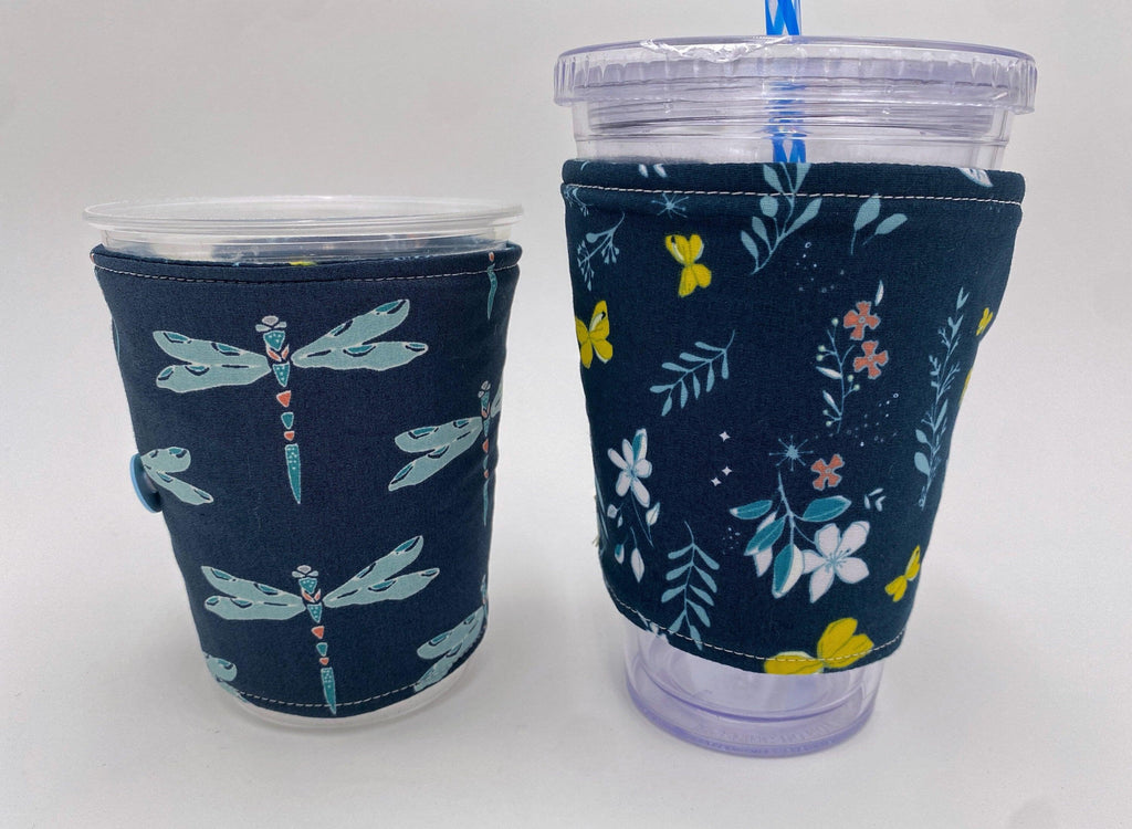 Reversible Coffee Cozy, Insulated Coffee Sleeve, Coffee Cuff, Iced Coffee Sleeve, Hot Tea Sleeve, Cold Drink Cup Cuff - Magic Gust Blue