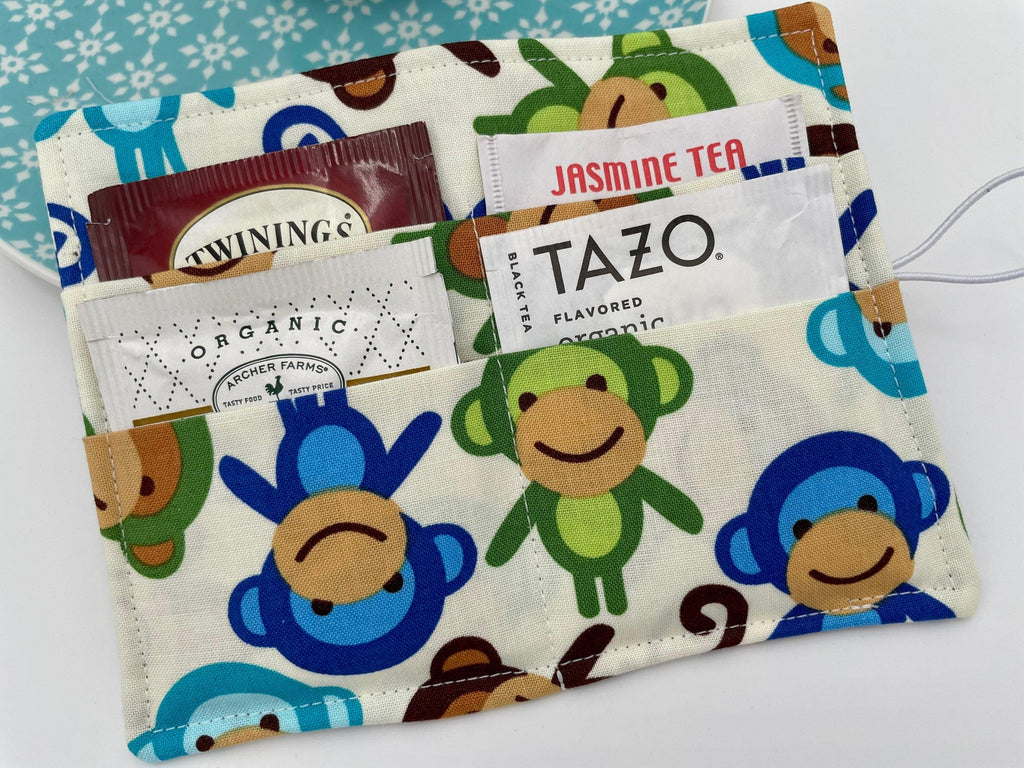 Tea Wallet, Tea Bag Holder, Tea Bag Wallet, Teabag Wallet, Teabag Holder, Tea Bag Organizer - Monkey Blue