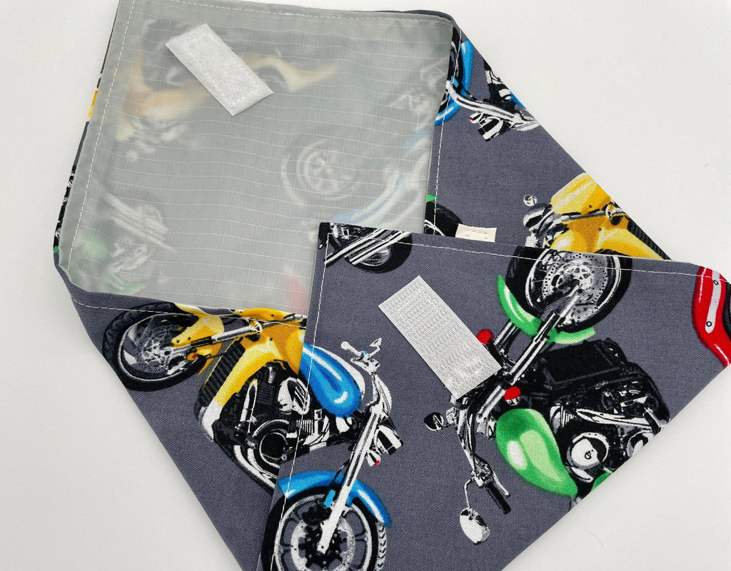 Reusable Sandwich Bag, Sandwich Wrap, Reusable Sandwich Mat, Sandwich Holder - Motorcycles Gray