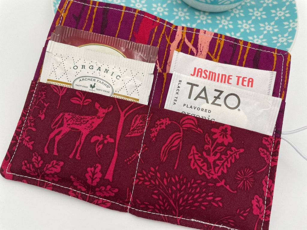 Tea Wallet, Tea Bag Holder, Red Tea Bag Wallet, Teabag Wallet, Teabag Holder, Tea Bag Organizer - Forest Magenta