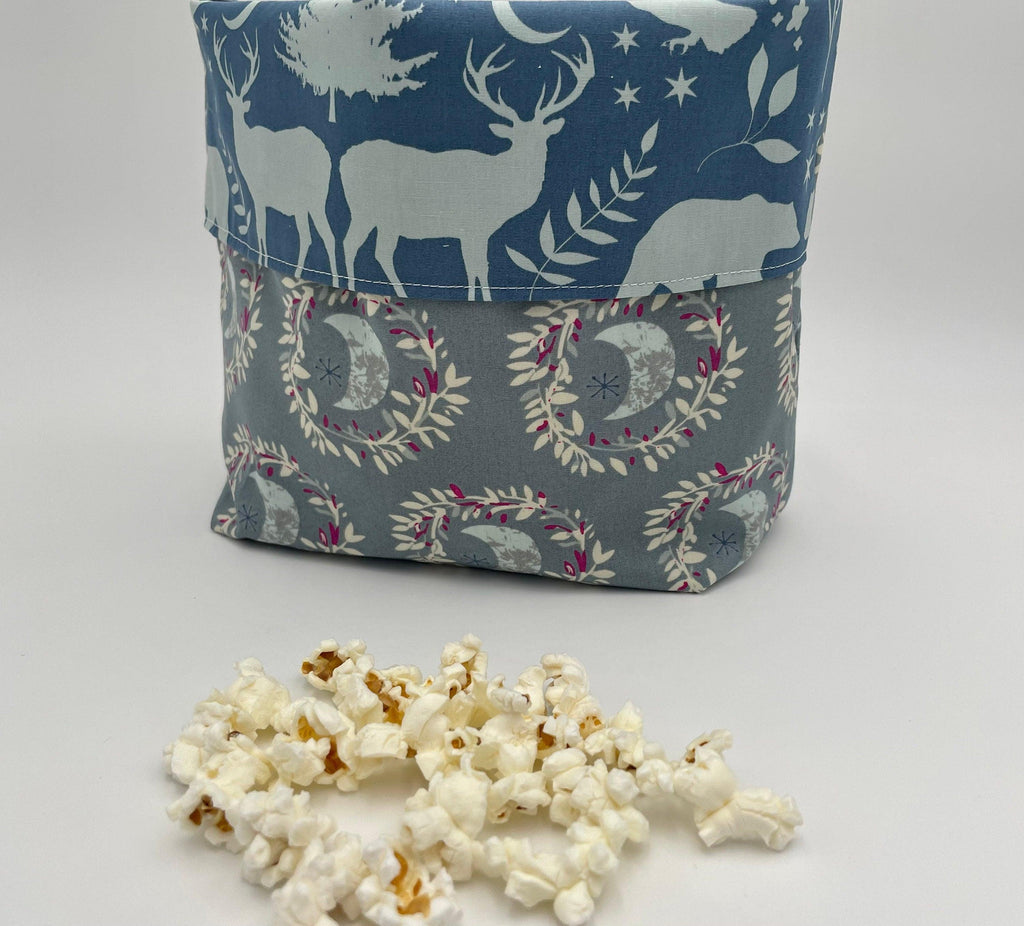 Reusable Popcorn Bag, Reusable Microwave Popcorn, Microwave Popcorn Cozy, Eco-Friendly Snack Holder - Mystic Land Moon Gray