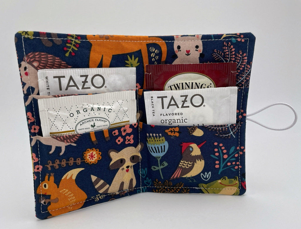 Tea Wallet, Tea Bag Holder, Tea Bag Wallet, Teabag Wallet, Teabag Holder, Tea Bag Organizer - Forest Animals Blue