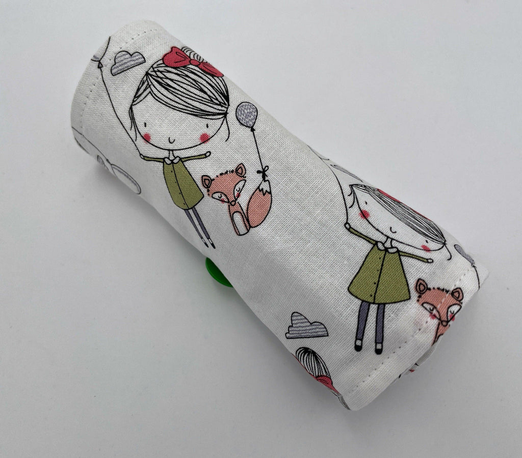 Crayon Roll, Crayon Caddy, Crayons Included, Girl Stocking Stuffer, Dog Crayon Case - Girl and Fox Friends