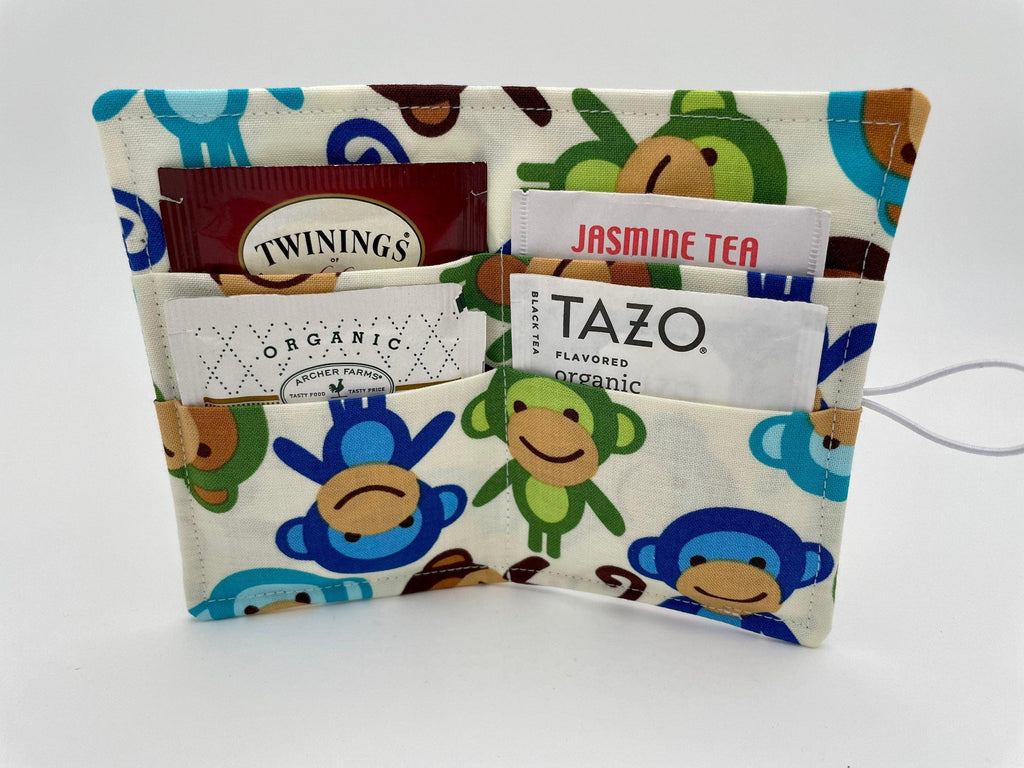 Tea Wallet, Tea Bag Holder, Tea Bag Wallet, Teabag Wallet, Teabag Holder, Tea Bag Organizer - Monkey Blue