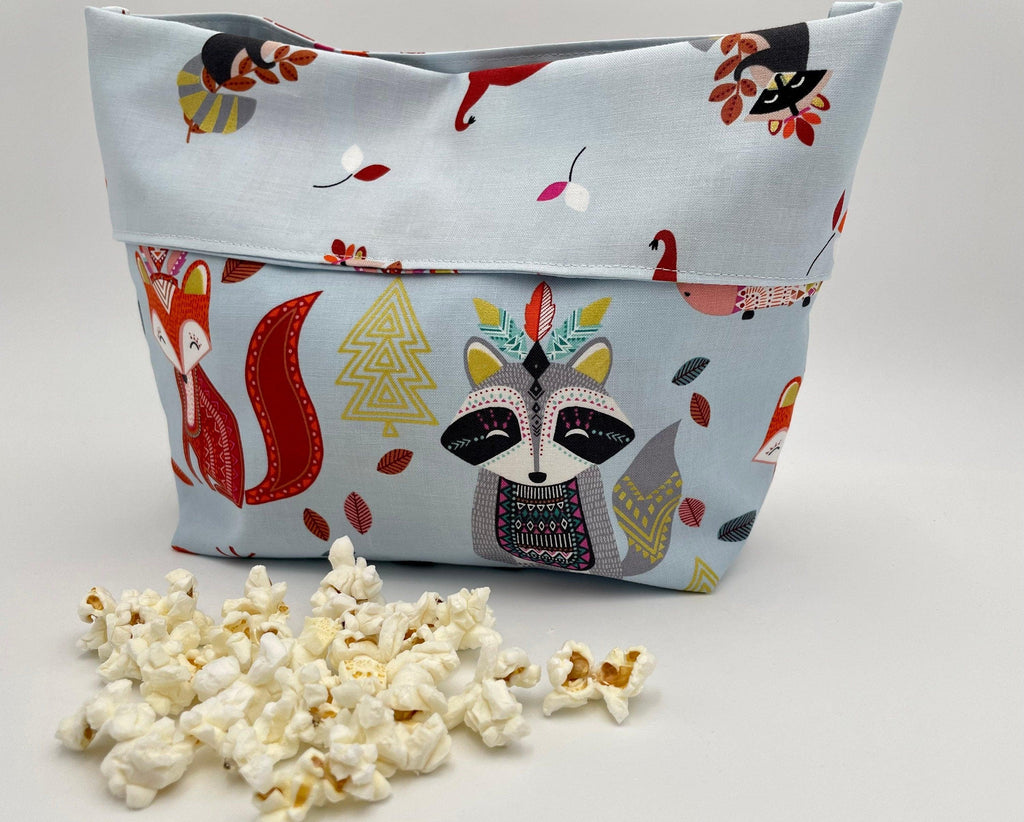 Reusable Popcorn Bag, Reusable Microwave Popcorn, Microwave Popcorn Cozy, Eco-Friendly Snack Holder - Afternoon Animals