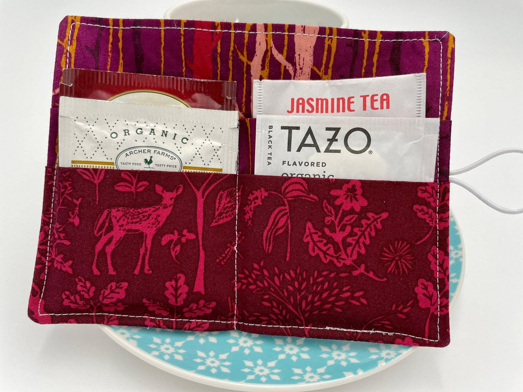 Tea Wallet, Tea Bag Holder, Red Tea Bag Wallet, Teabag Wallet, Teabag Holder, Tea Bag Organizer - Forest Magenta