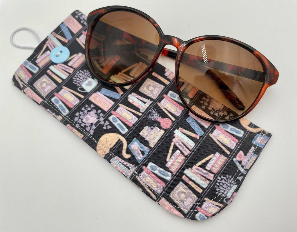Fabric Eyeglass Case, Slip On Sunglass Sleeve, Reading Glasses Pouch, Eyeglass Holder - Book Lover Library