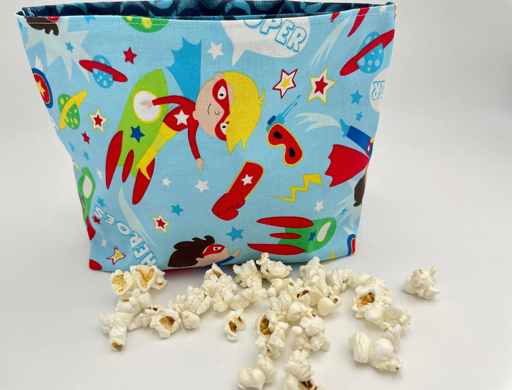 Reusable Popcorn Bag, Reusable Microwave Popcorn, Microwave Popcorn Cozy, Eco-Friendly Snack Holder - Super Hero Boys Space