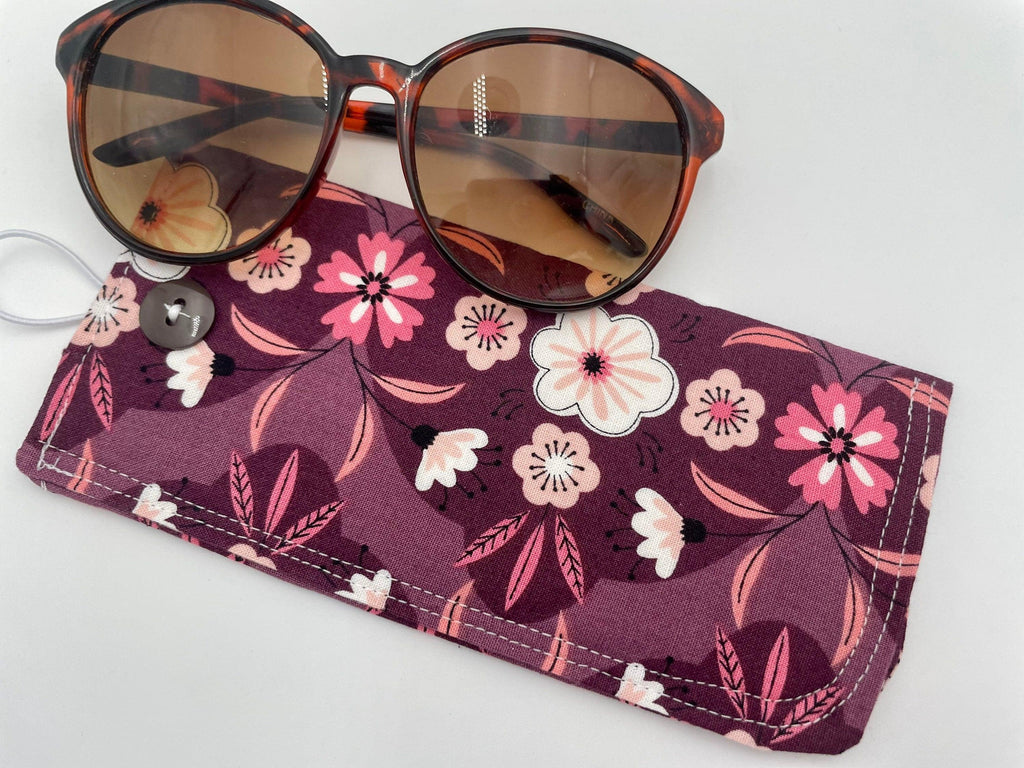 Fabric Eyeglass Case, Sunglass Sleeve, Soft Eyeglass Pouch, Eye Glasses Cover, Reading Glasses Holder, Glasses Case - Plum Purple Floral