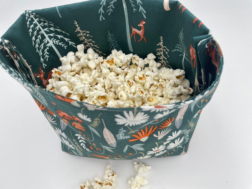 Reusable Popcorn Bag, Reusable Microwave Popcorn, Microwave Popcorn Cozy, Eco-Friendly Snack Holder - Wild Gatherings in Spruce Green