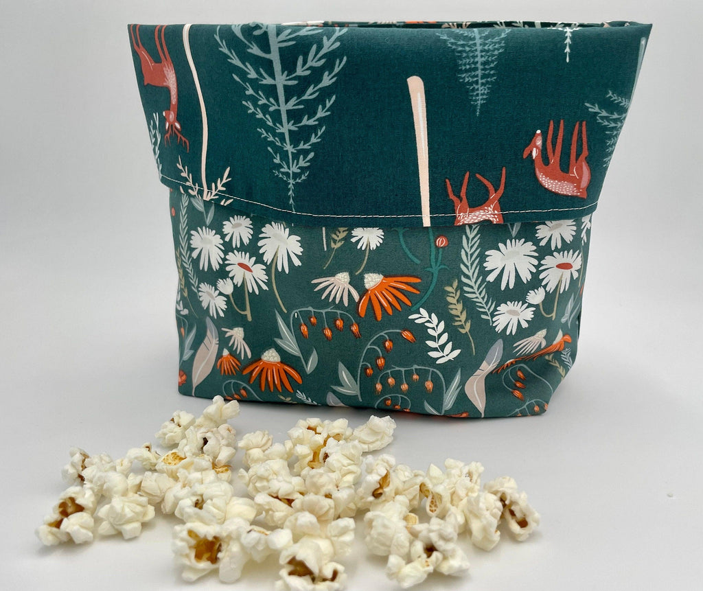 Reusable Popcorn Bag, Reusable Microwave Popcorn, Microwave Popcorn Cozy, Eco-Friendly Snack Holder - Wild Gatherings in Spruce Green