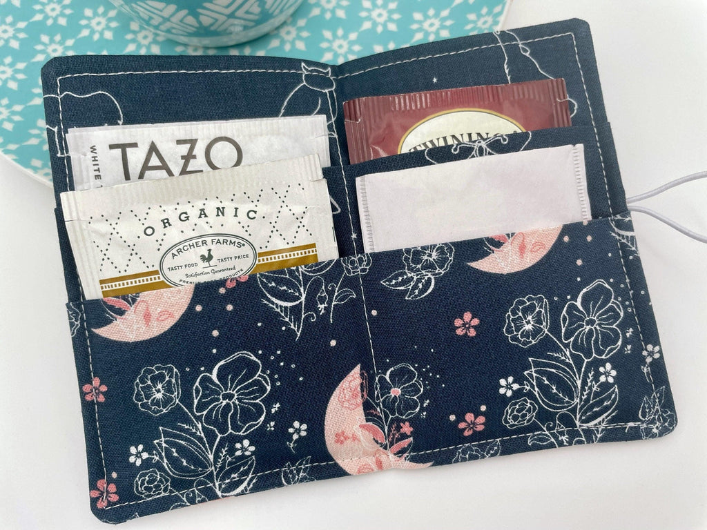 Tea Wallet, Tea Bag Holder, Tea Bag Wallet, Teabag Wallet, Teabag Holder, Tea Bag Cozy - Moon and Floral