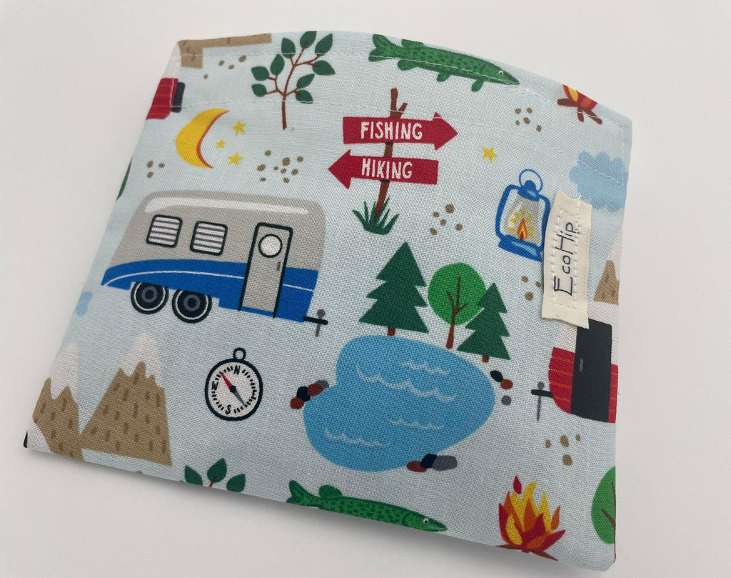 Reusable Snack Bag, Fabric Snack Bag, Owl Snack Bag, Snack Baggie - Forest Camping
