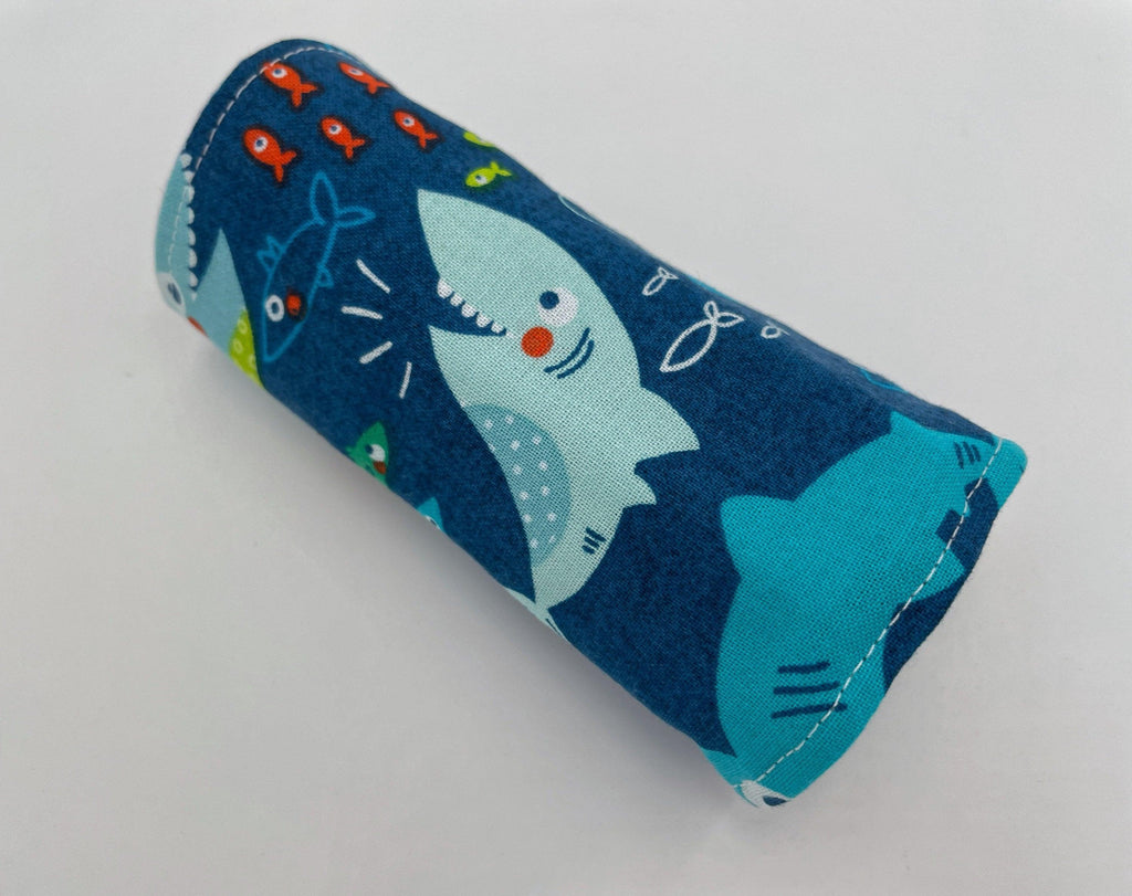 Crayon Roll, Crayon Caddy, Travel Toy, Kids Stocking Stuffer, Crayons Included - Sharks Blue
