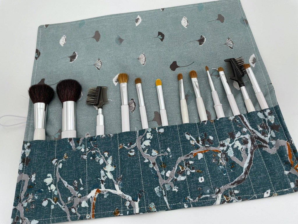 Makeup Brush Holder, Makeup Brush Roll, Makeup Brush Bag, Makeup Brush Organizer, Cosmetic Brush Case - Enchanted Leaves Forest