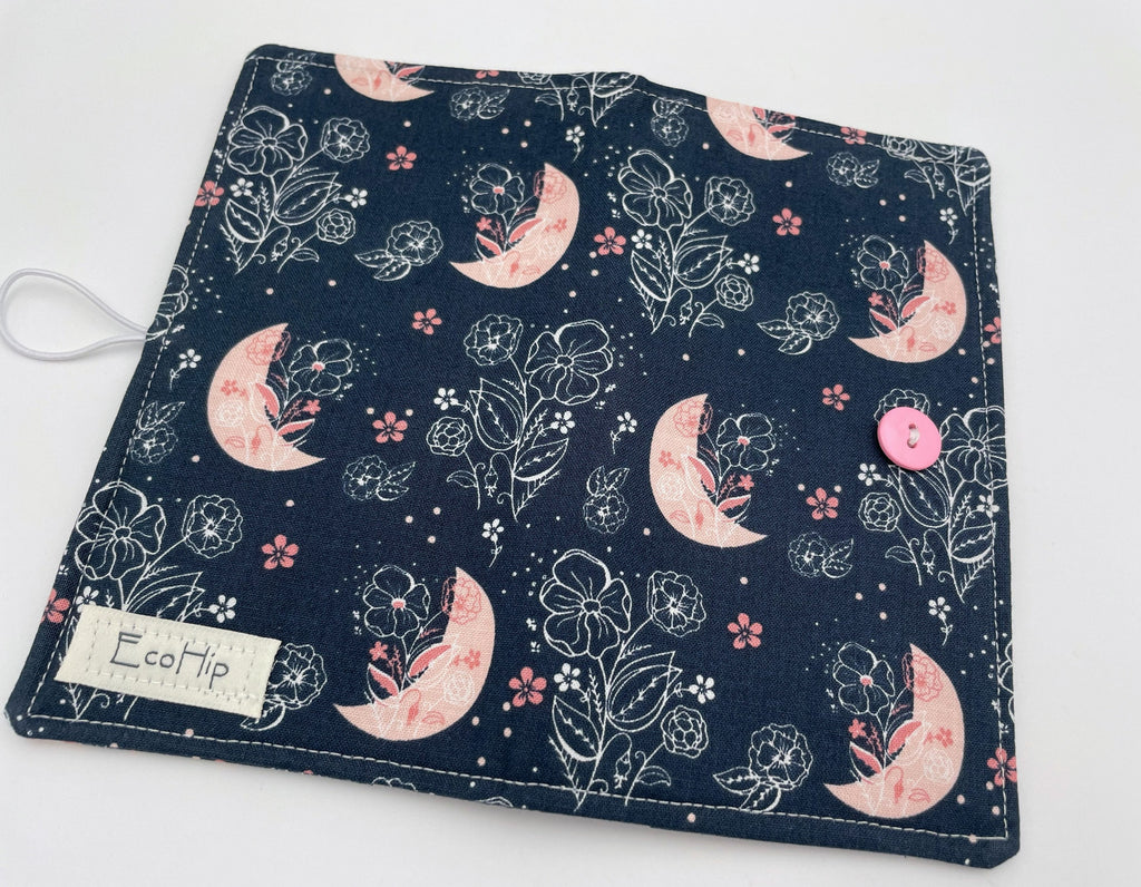 Duplicate Checkbook Cover, Pen Holder, Duplicate Checkbook Register, Fabric Checkbook Cover, Check Book Cover - Moon and Floral