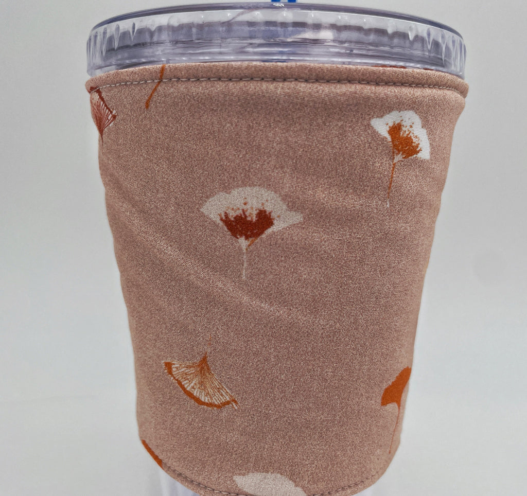 Reversible Coffee Cozy, Insulated Coffee Sleeve, Coffee Cuff, Iced Coffee Sleeve, Hot Tea Sleeve, Cold Drink Cuff - Enchanted Leaves Blush
