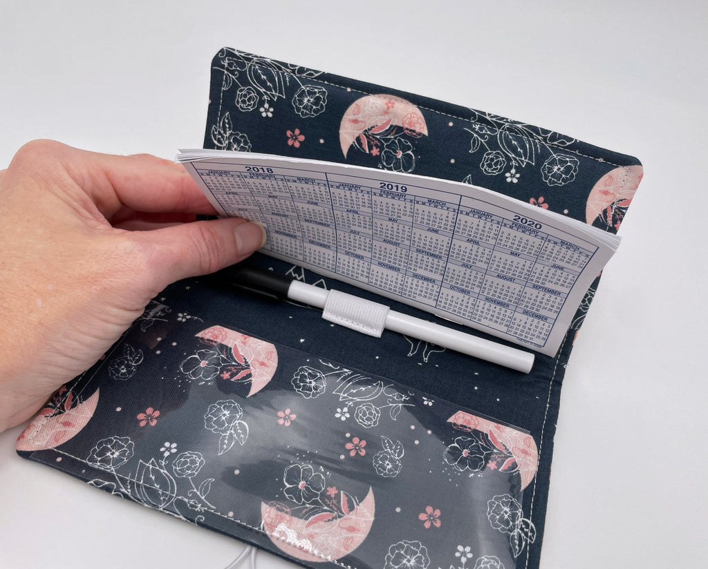 Duplicate Checkbook Cover, Pen Holder, Duplicate Checkbook Register, Fabric Checkbook Cover, Check Book Cover - Moon and Floral