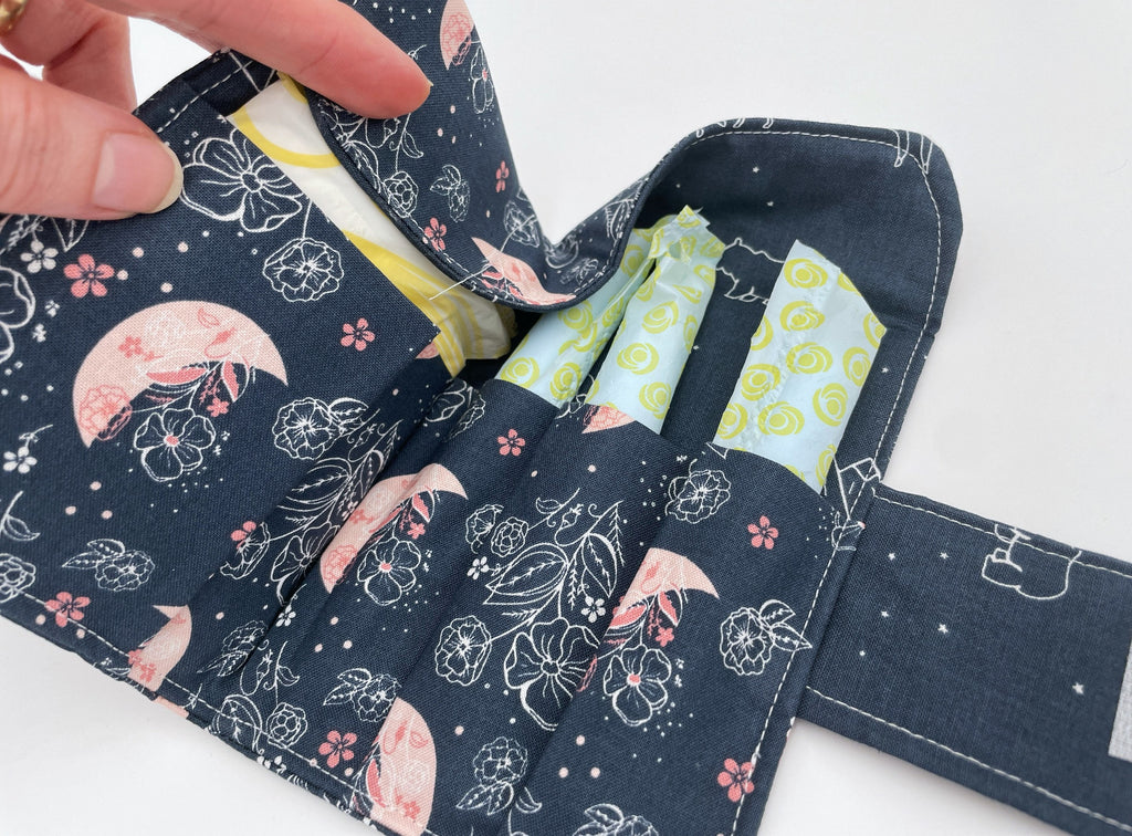 Privacy Pouch, Tampon Case, Sanitary Pad Case,  Pad Pouch, Tampon Bag, Tampon Holder, Tampon Wallet - Moon and Floral