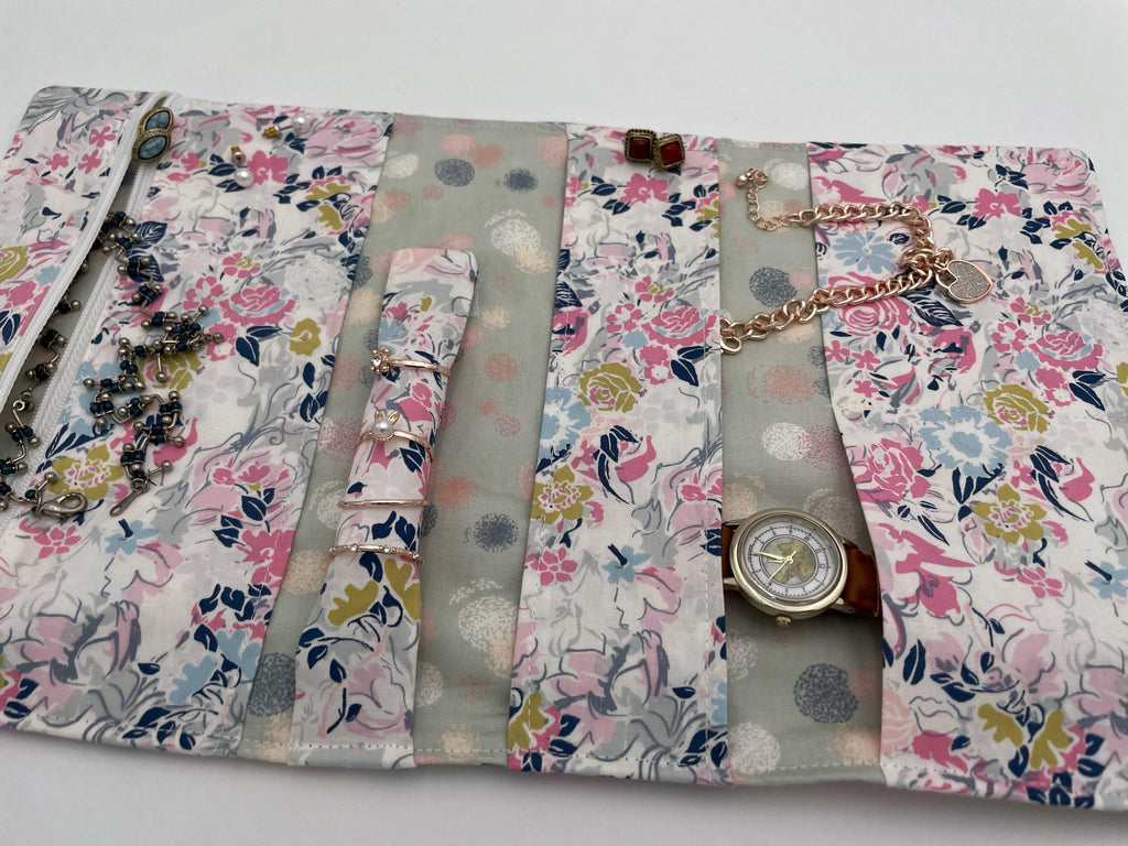 Jewelry Organizer, Travel Jewelry Roll Fabric Jewelry Pouch, Travel Jewelry Blue Jewelry Case Jewelry Bag - Ethereal Pink