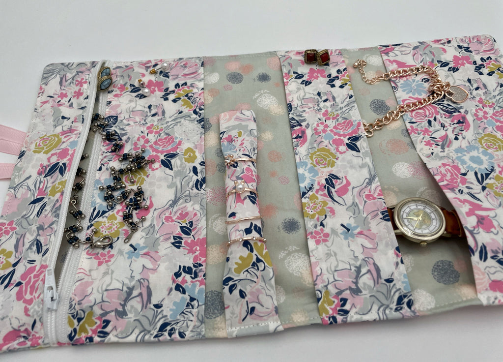 Jewelry Organizer, Travel Jewelry Roll Fabric Jewelry Pouch, Travel Jewelry Blue Jewelry Case Jewelry Bag - Ethereal Pink