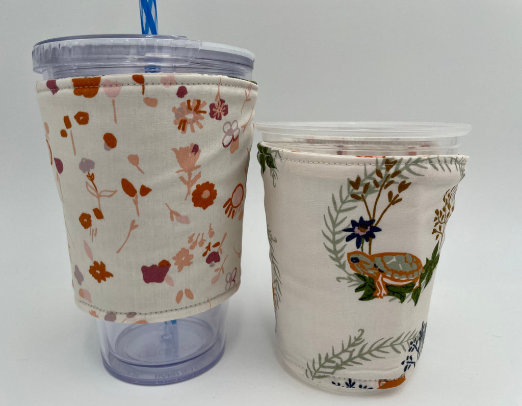 Reversible Coffee Cozy, Insulated Coffee Sleeve, Coffee Cuff, Iced Coffee Sleeve, Hot Tea Sleeve, Cold Drink Cup Cuff - Wild Animals