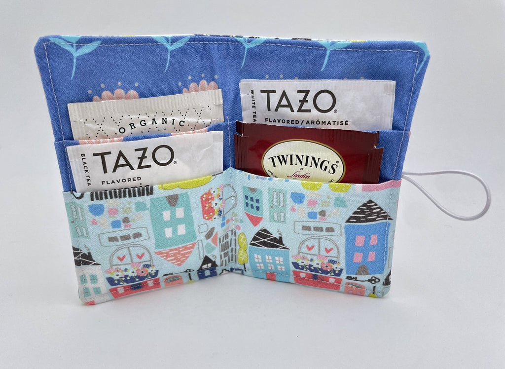Tea Wallet, Tea Bag Holder, Tea Bag Wallet, Teabag Wallet, Teabag Holder, Tea Bag Cozy - Our Town Blue
