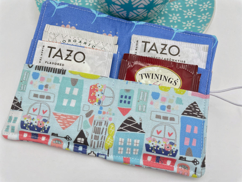 Tea Wallet, Tea Bag Holder, Tea Bag Wallet, Teabag Wallet, Teabag Holder, Tea Bag Cozy - Our Town Blue