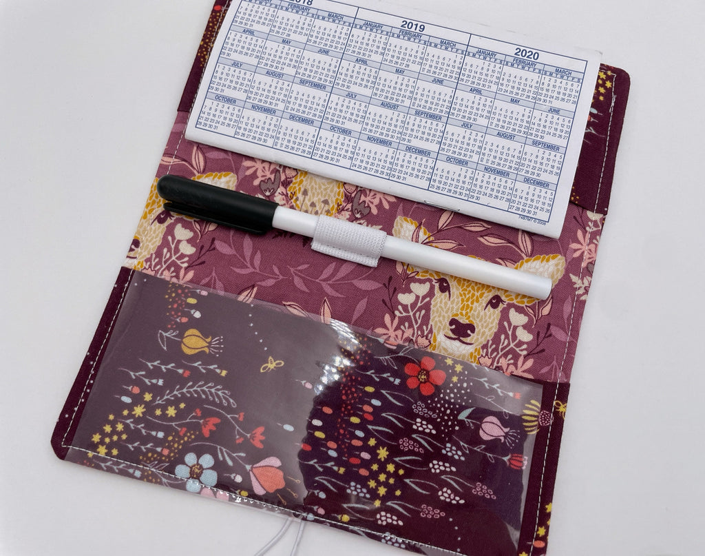 Duplicate Checkbook Cover, Fabric Checkbook Register, Duplicate Check Book Cover, Pen Holder - Deer Ruby Purple