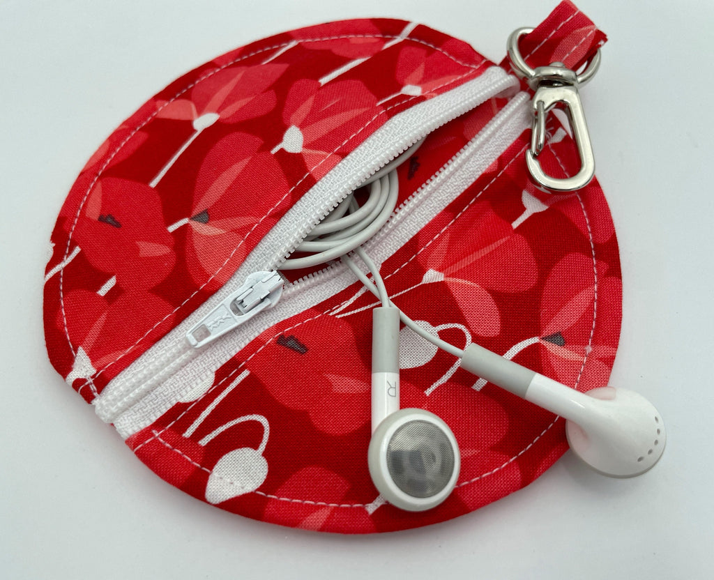 Ear Bud Pouch, Lens Cap Holder, Pacifier Pouch, Ear Bud Case, Earbud Pouch, Paci Pod - Red Floral