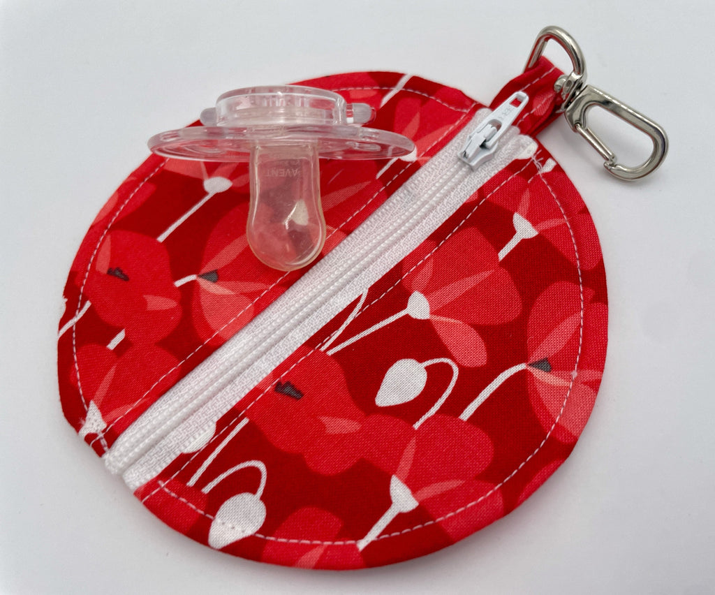 Ear Bud Pouch, Lens Cap Holder, Pacifier Pouch, Ear Bud Case, Earbud Pouch, Paci Pod - Red Floral