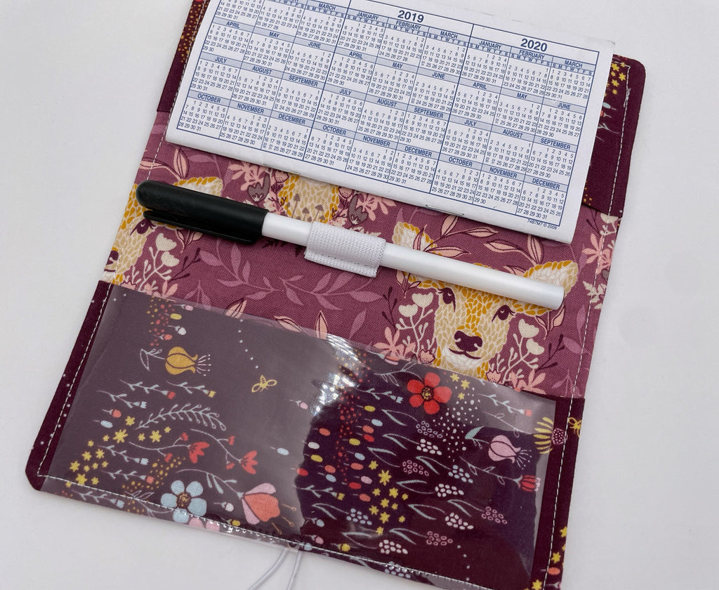 Duplicate Checkbook Cover, Fabric Checkbook Register, Duplicate Check Book Cover, Pen Holder - Deer Ruby Purple