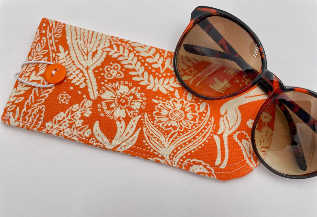 Fabric Eyeglass Case, Slip On Sunglass Sleeve, Reading Glasses Pouch, Eyeglass Holder - Orange Floral