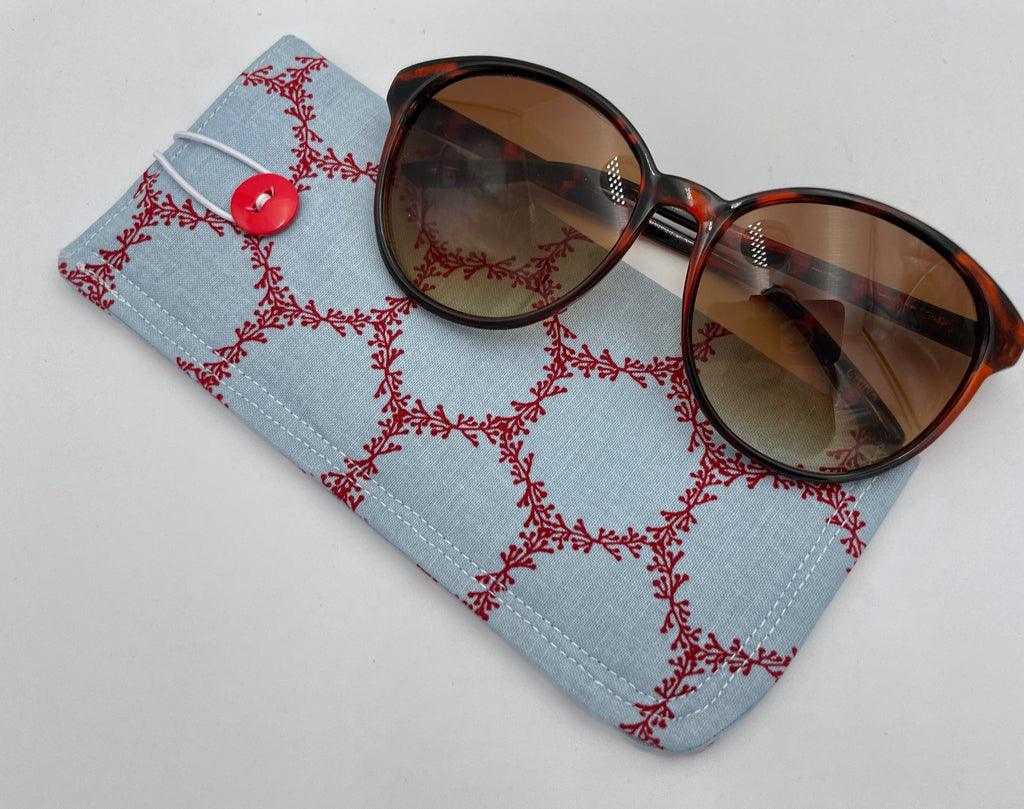 Fabric Eyeglass Case, Soft Sunglasses Case, Eye Glasses Sleeve, Eyeglass Pouch, Reading Glasses Case Holder - Blue Red